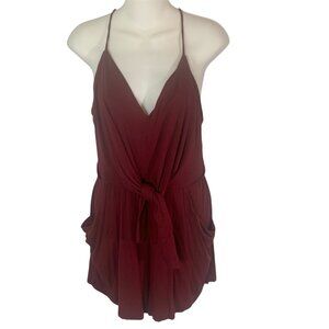 Anthropologie Moulinette Burgundy Red Romper Jumper  Pockets Sz Small